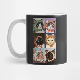 six cats wearing head scarf painting Mug